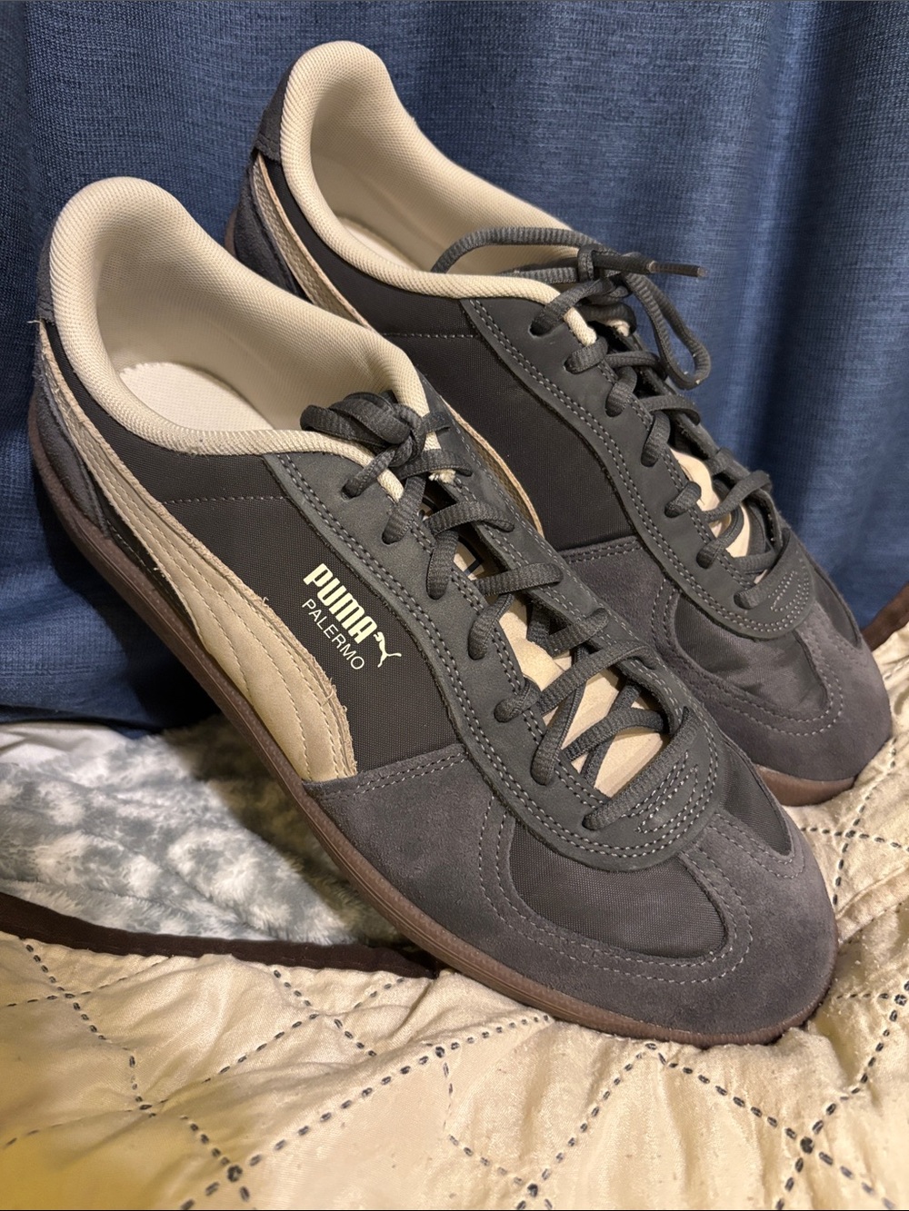 Puma Palermo Men's Dark Gray and Cream Suede Sneakers
